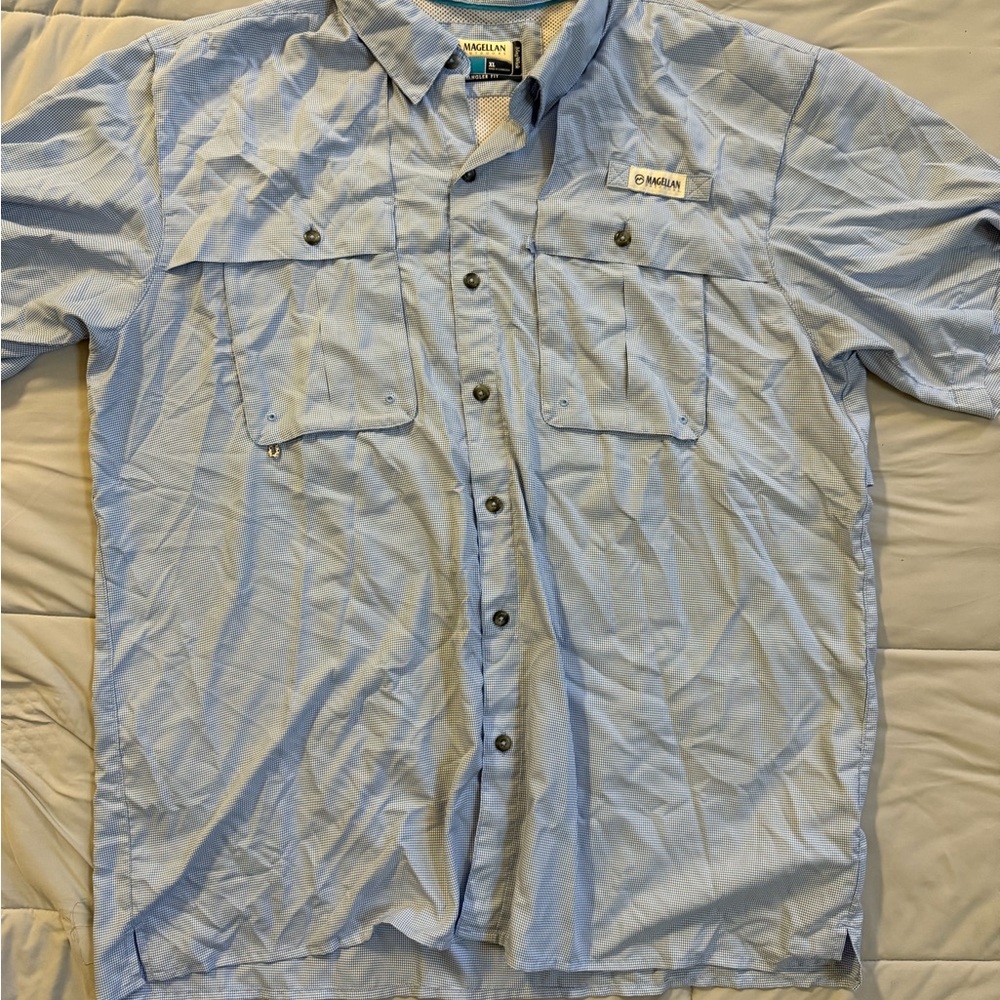 Magellan Shirt Mens XL Blue Check Plaid Button Up Fishing Vented Angler Fit